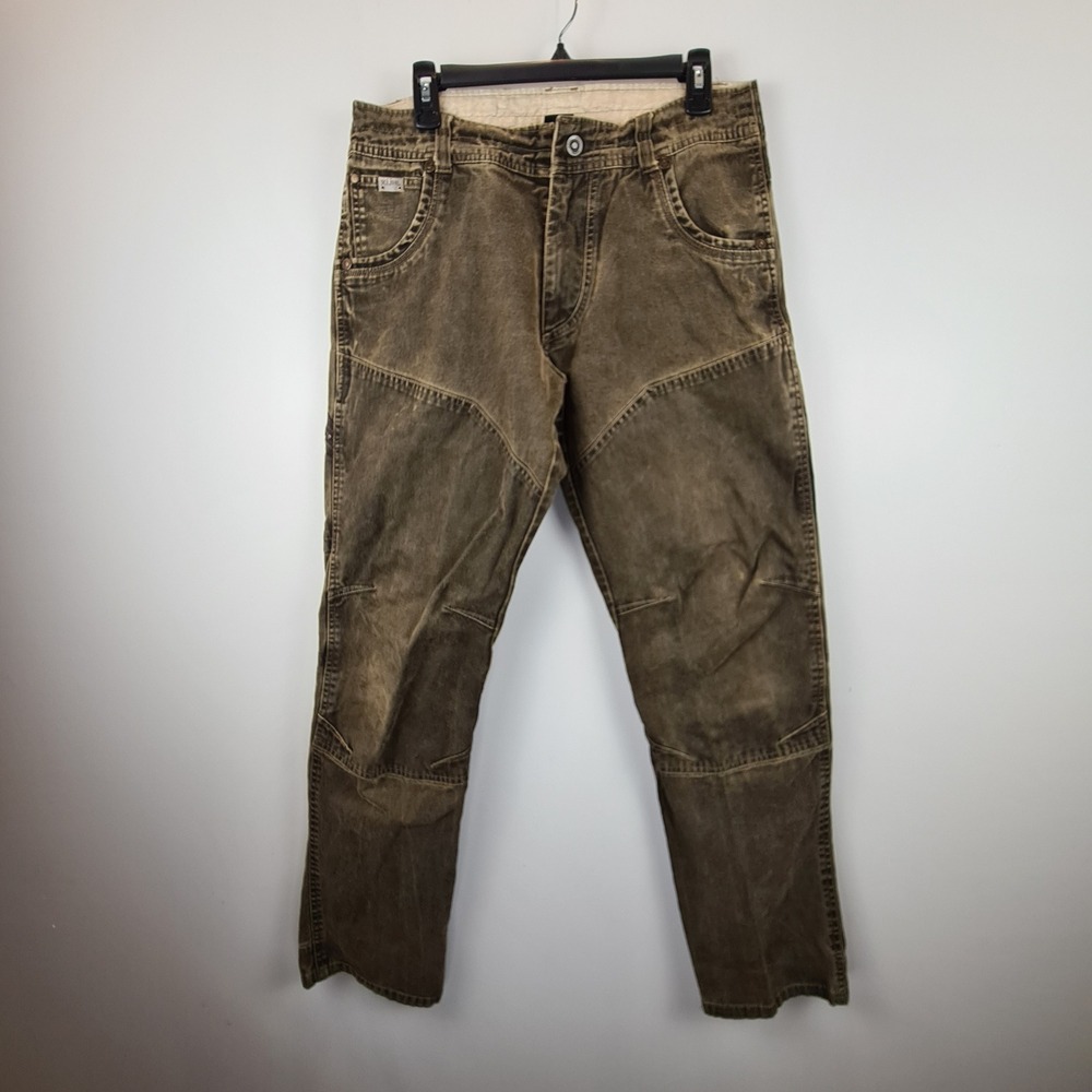 KUHL The Law Mens 33x31 Patina Dye Khaki Green Canvas Hiking Pants Rugged Jeans